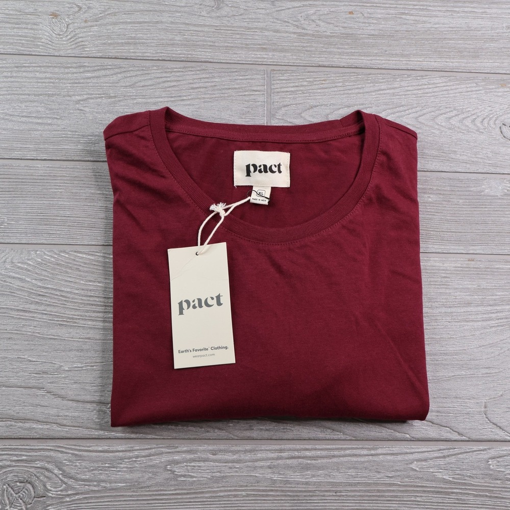 NWT Pact Organic Cotton Long Sleeve T-Shirt Men's XL Burgundy Crew